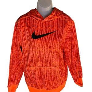 Nike Black Swoosh Logo Orange Sweatshirt Hoodie With Pockets Youth XL